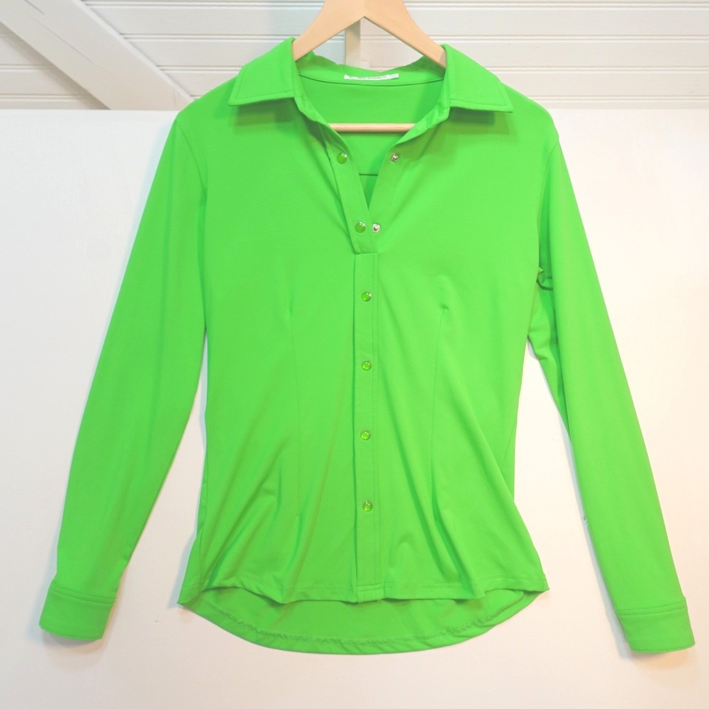 Bright Green Ranch Dress'n Pearl Snap Shirt Women's XS Button-Up Pull-over Top